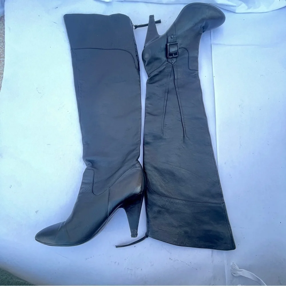 GUESS Black Genuine Leather Over The Knee Heeled Boots size 8.5